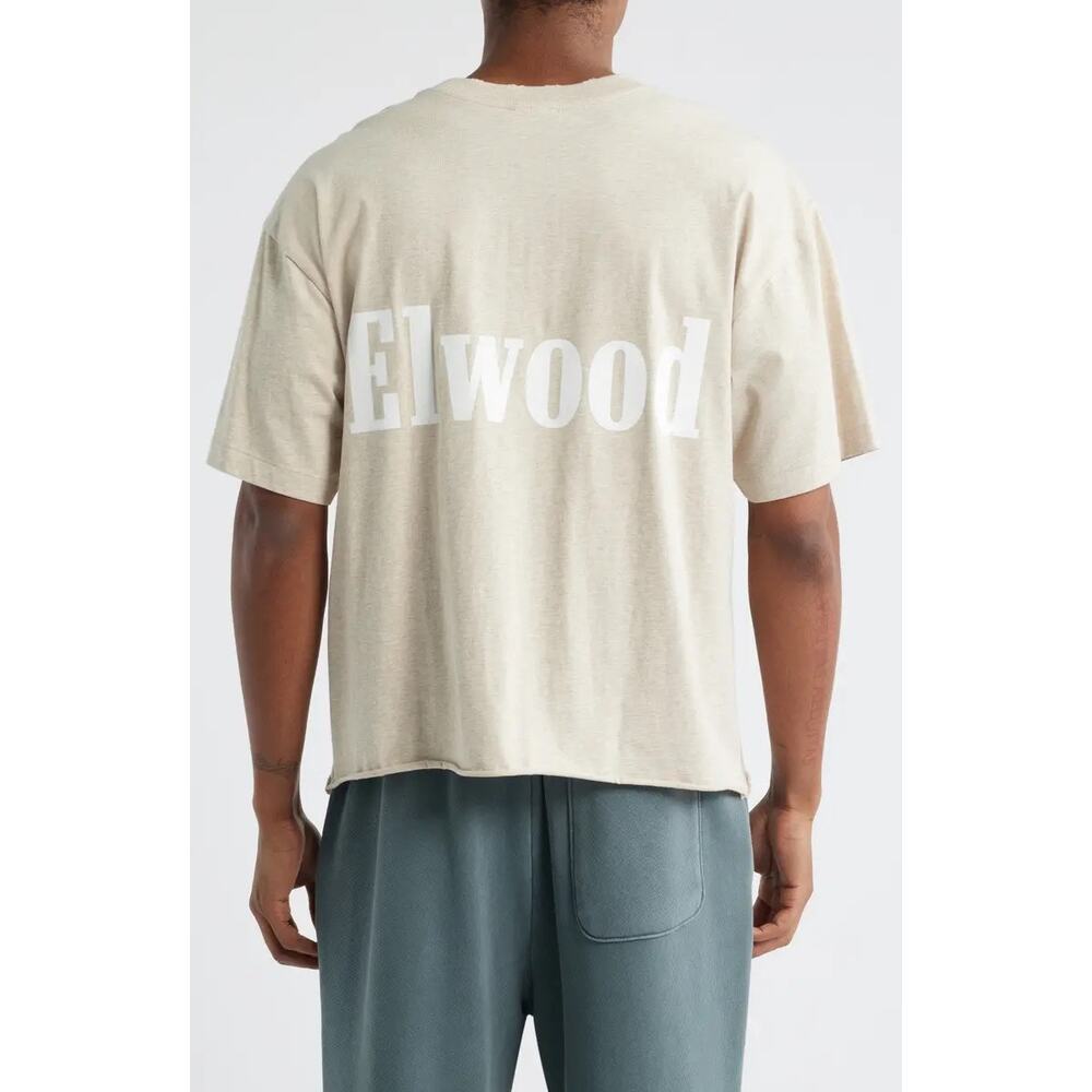 Elwood Trademark Oversized Core Graphic T-Shirt Beige/White Streetwear- Sz L
